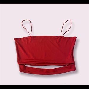 Red, Spaghetti strap crop top with slit